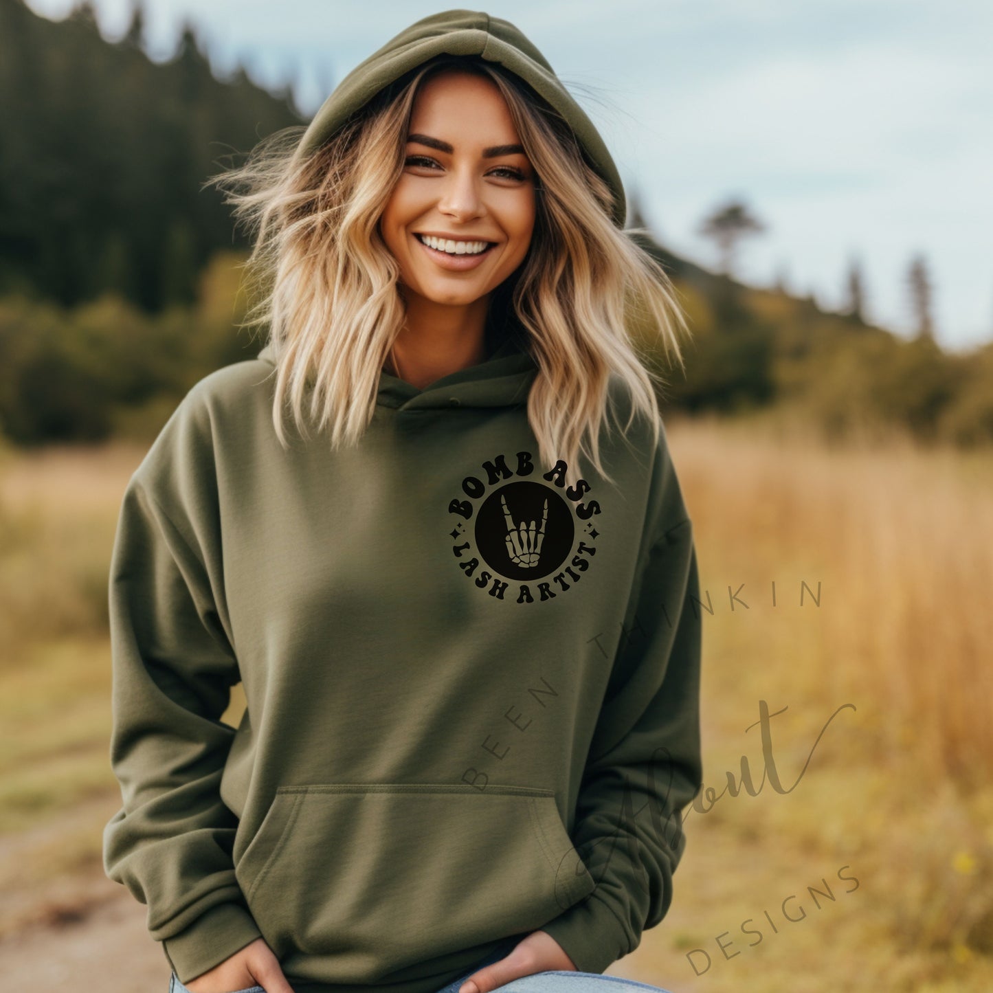 18500 BOMBASS LASH ARTIST MILITARY GREEN HOODIE