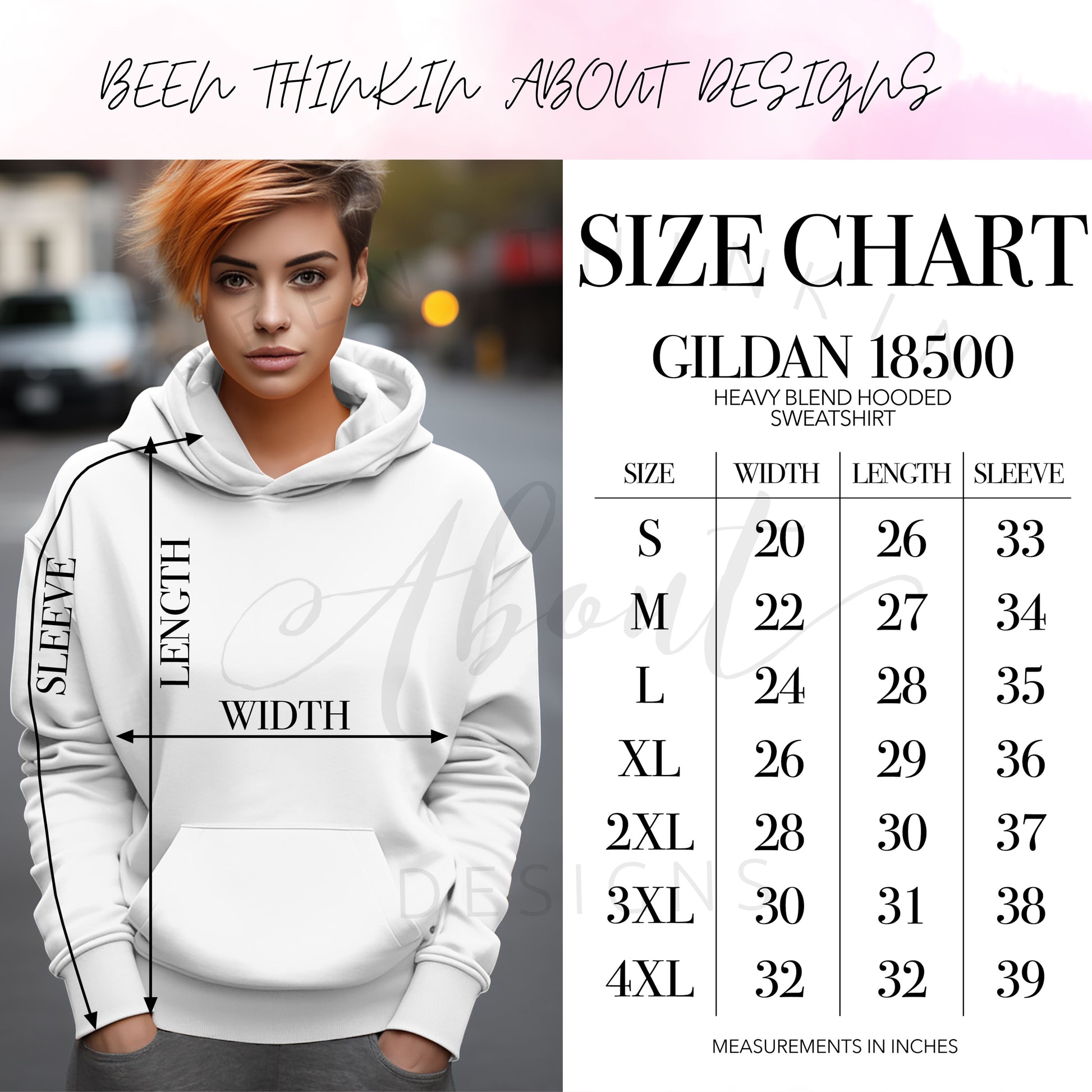 18500 BOMBASS LASH ARTIST HOODIE UNISEX SIZE CHART