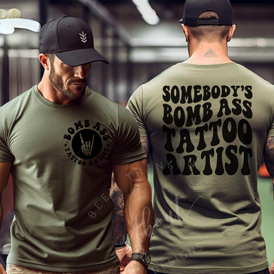 Bomb ass tattoo artist fitted tee olive