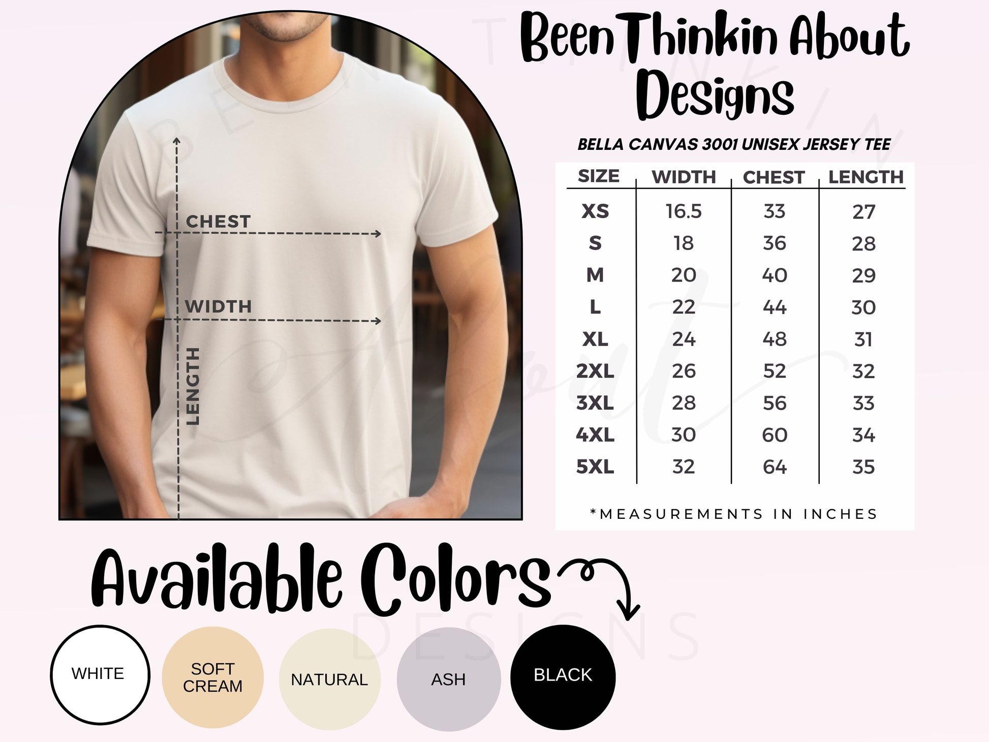 2024 SENIOR / GRADUATE TEE COLOR AND SIZE CHART BELLA CANVAS 3001 MAN