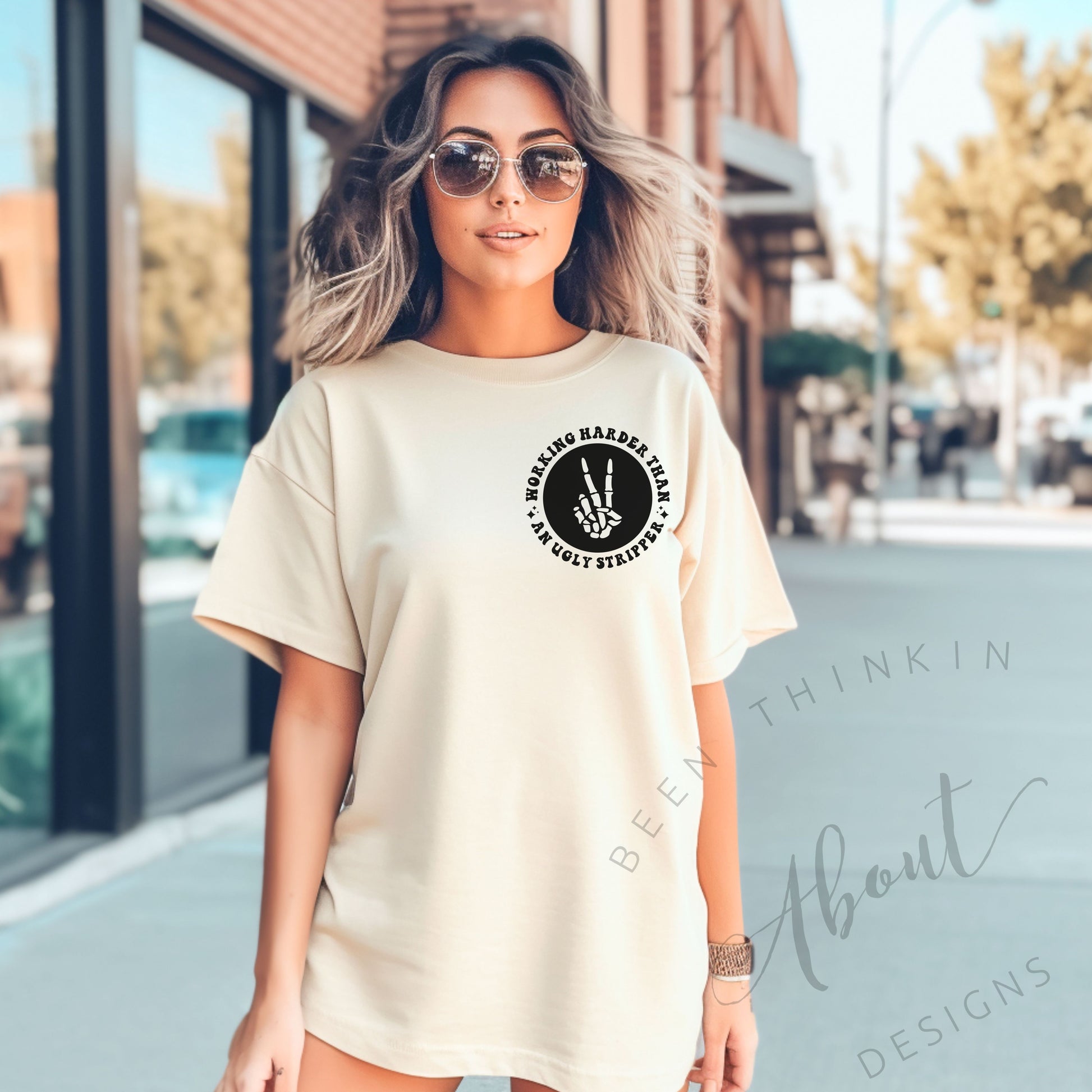 WORKING HARDER THAN AN UGLY STRIPPER OVERSIZED TEE IVORY