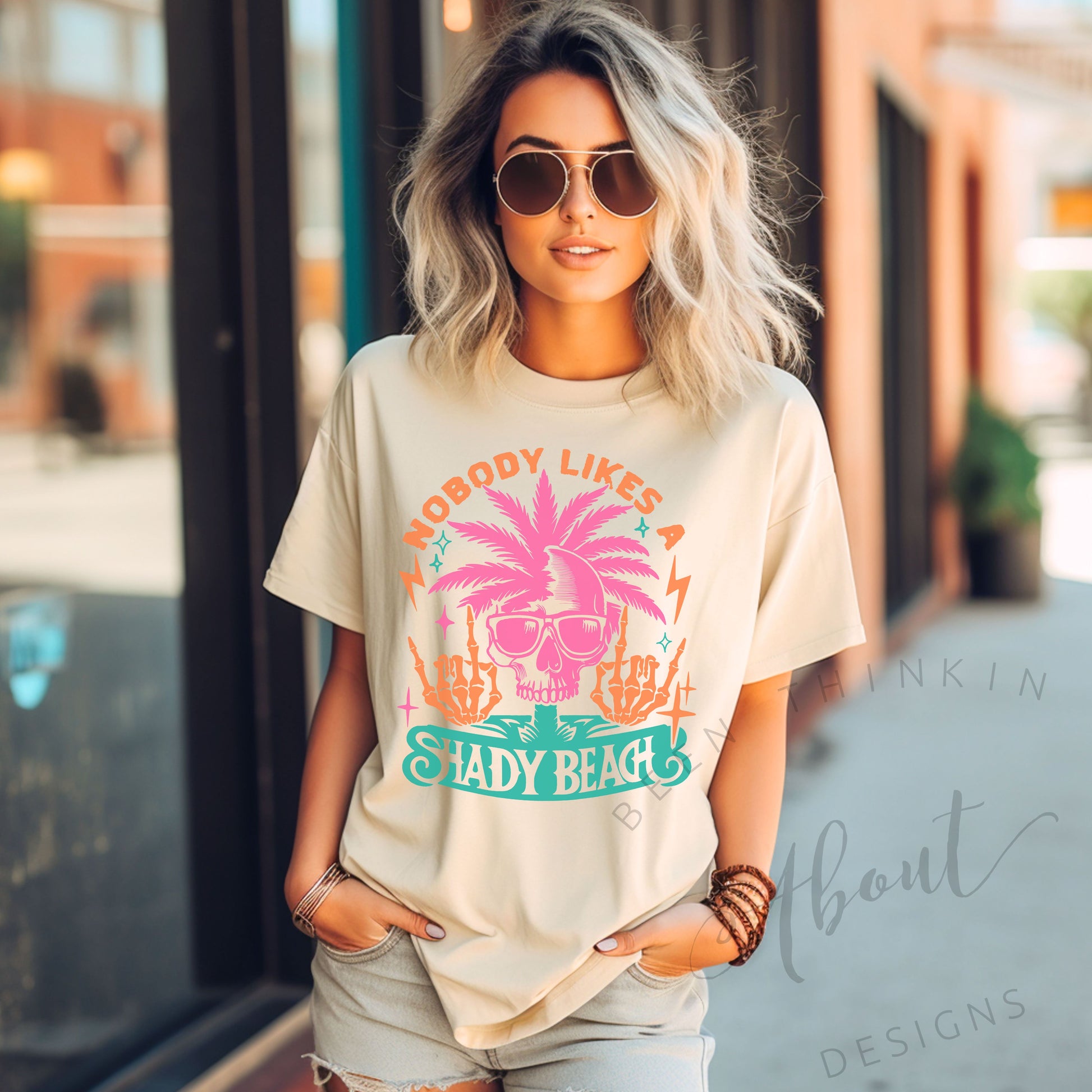 NOBODY LIKES A SHADY BEACH OVERSIZED GRAPHIC TEE IVORY