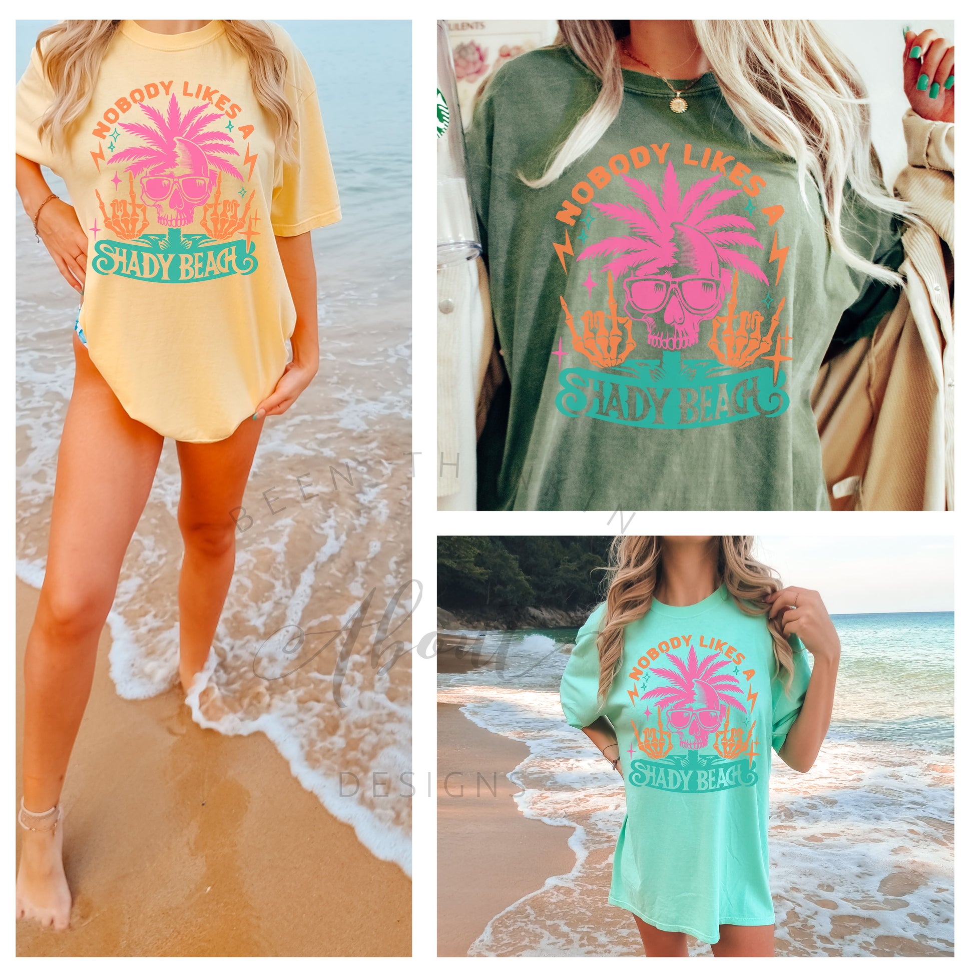 NOBODY LIKES A SHADY BEACH OVERSIZED GRAPHIC TEE MULTI COLOR COLLAGE