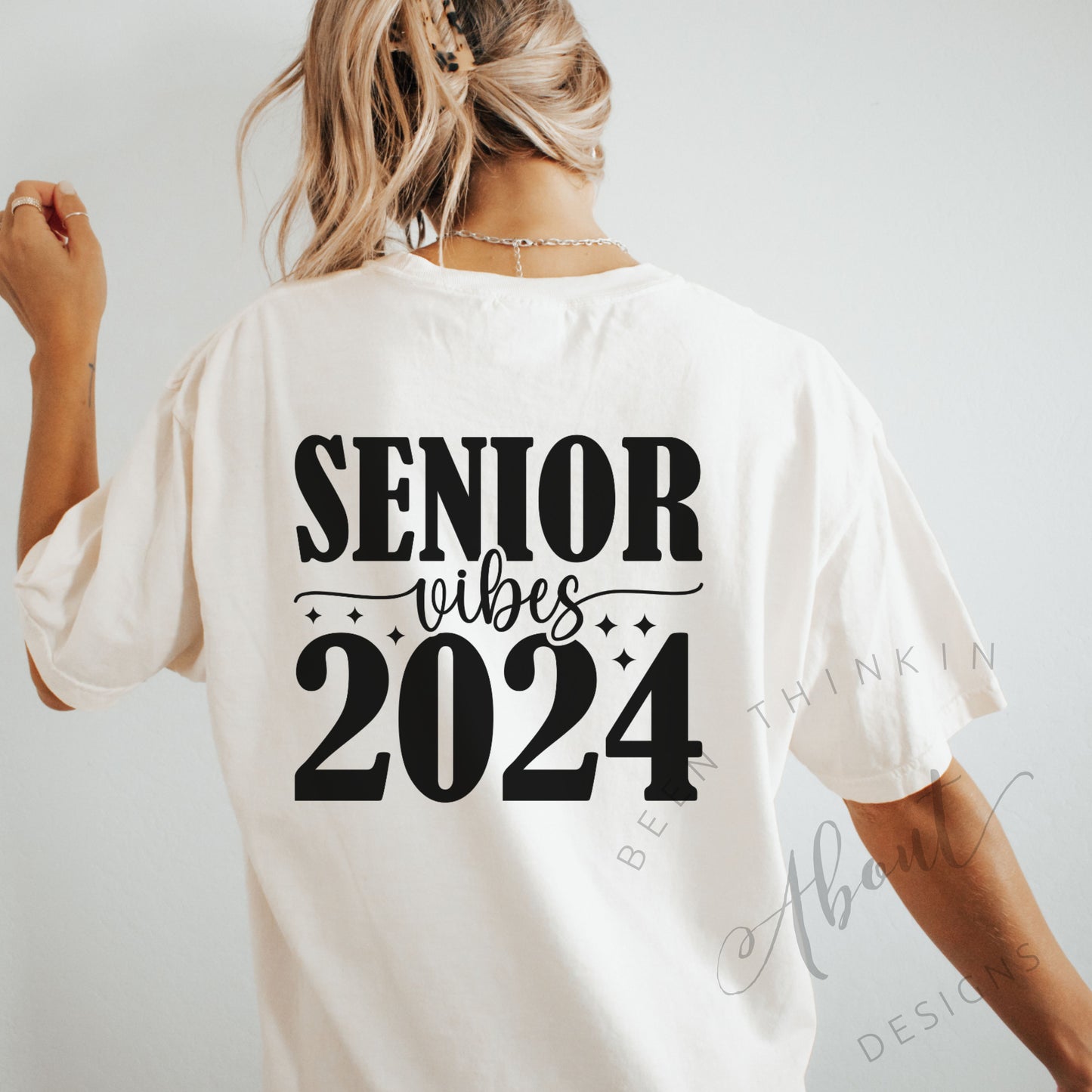 SENIOR VIBES GRAPHIC TEE WITH FRONT AND BACK DESIGN IVORY 2024