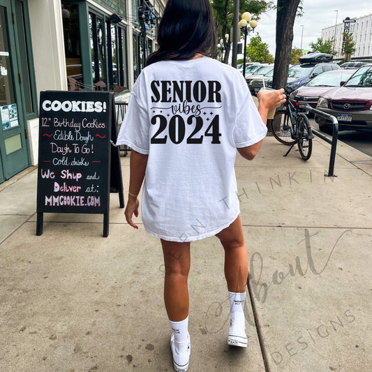 SENIOR VIBES GRAPHIC TEE WITH FRONT AND BACK DESIGN WHITE 2024