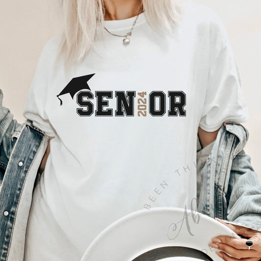 SENIOR VIBES GRAPHIC TEE WITH FRONT AND BACK DESIGN WHITE 2024