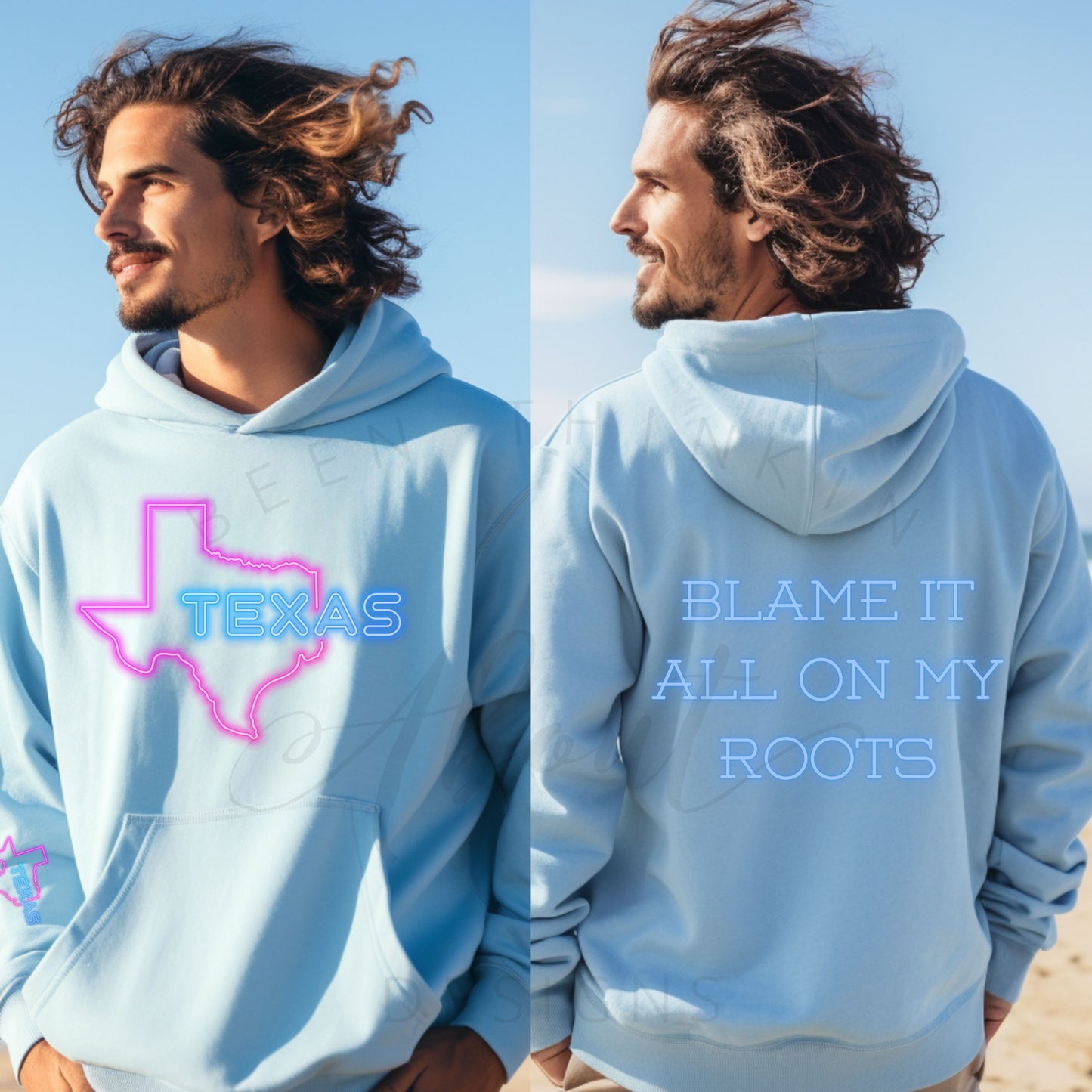Blame it all on my roots Texas Hoodie Light blue