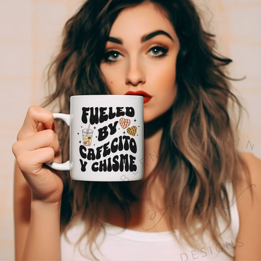 FUELED BY CAFECITO Y CHISME COFFEE MUG