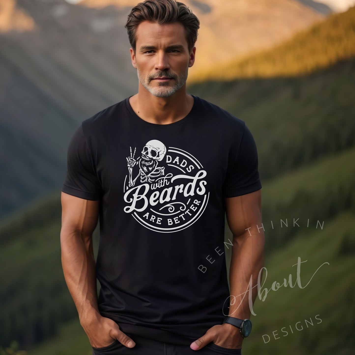 DADS WITH BEARDS ARE BETTER BLACK FITTED GRAPHIC TEE