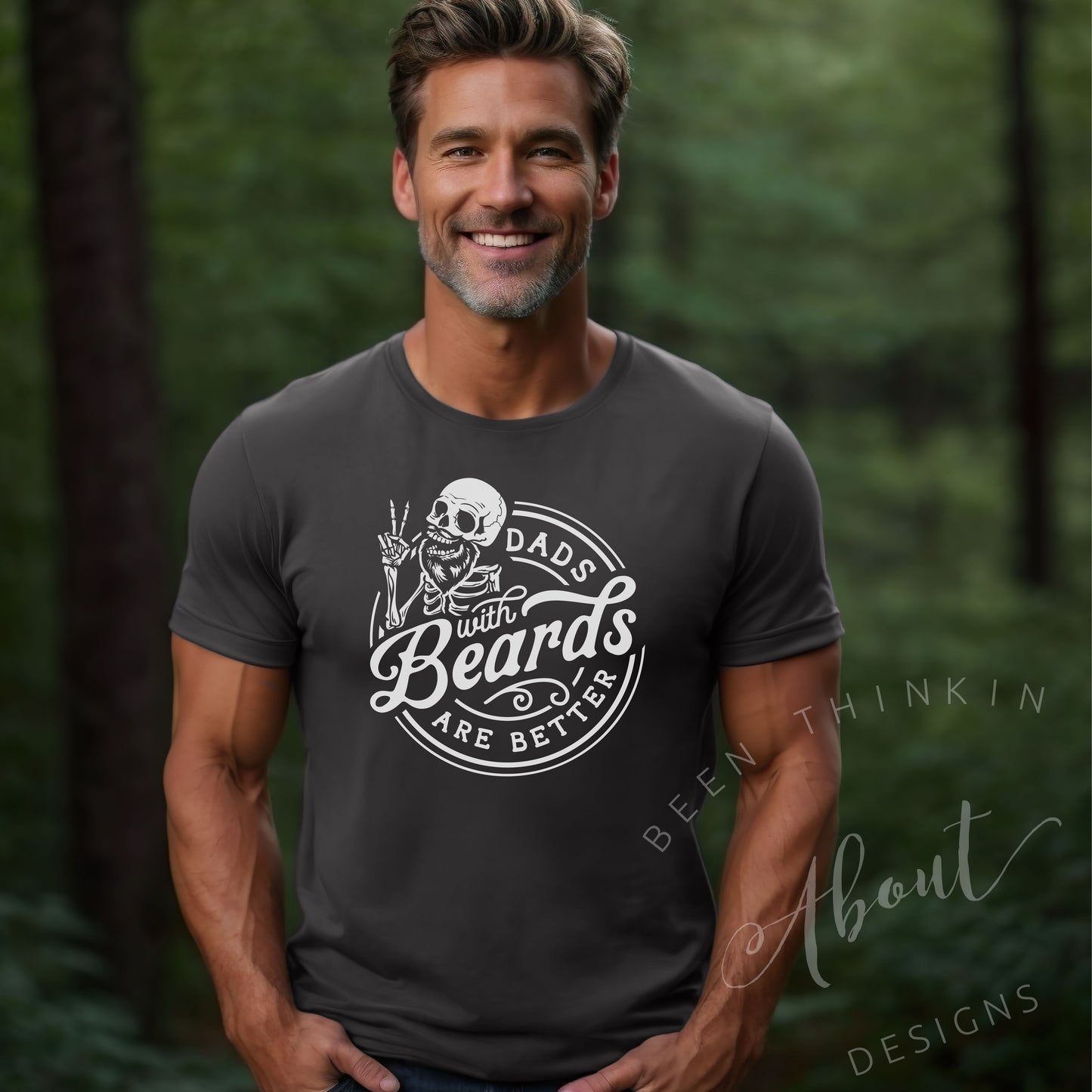 DADS WITH BEARDS ARE BETTER DARK GREY FITTED GRAPHIC TEE
