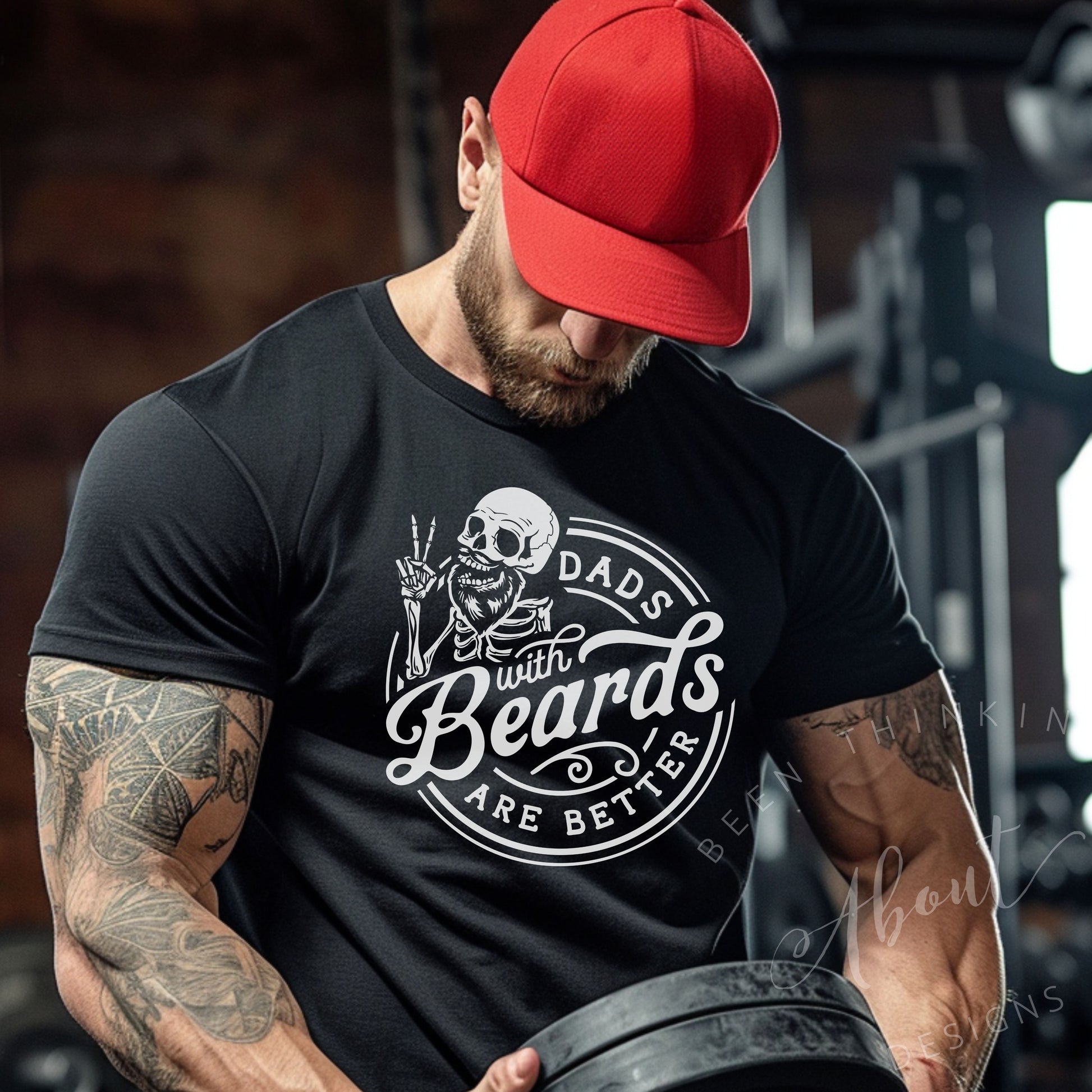 DADS WITH BEARDS ARE BETTER BLACK FITTED GRAPHIC TEE