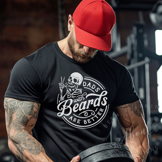 DADS WITH BEARDS ARE BETTER BLACK FITTED GRAPHIC TEE