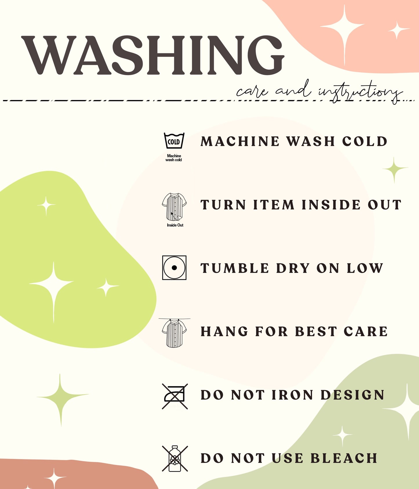 WASHING AND CARE INSTRUCTIONS