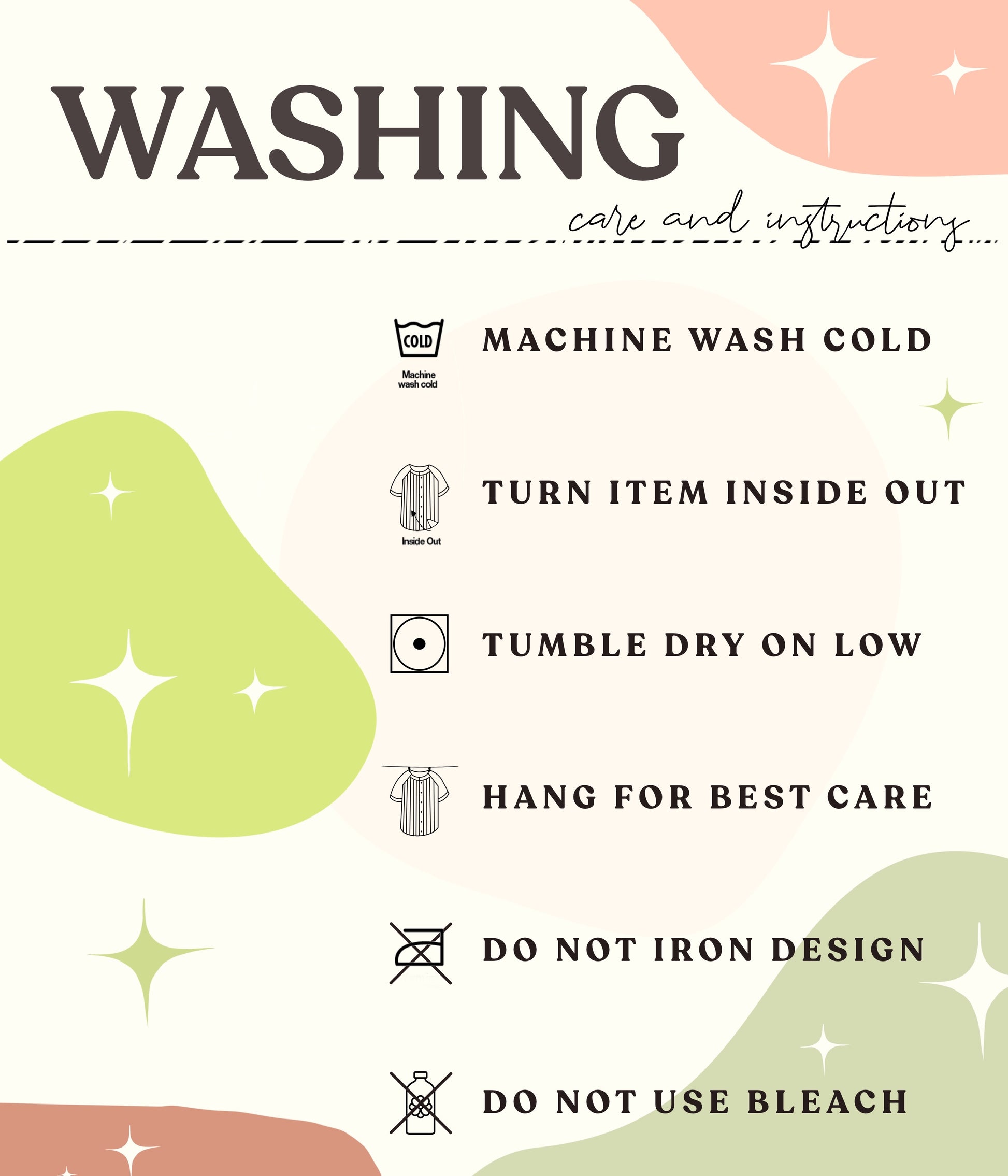 WASHING AND CARE INSTRUCTIONS